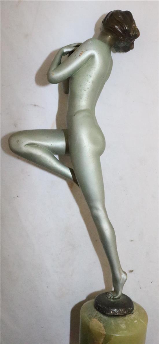 An Austrian Art Deco cold painted bronze figure of a nude dancer, 13.5in.